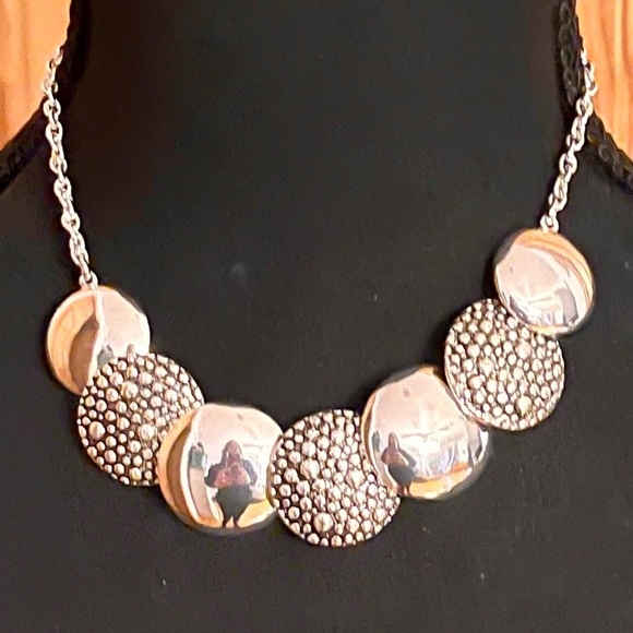 Liz Claiborne Silver Stainless Choker Lengthens w Extender Signed NWT Geometric - Picture 1 of 9